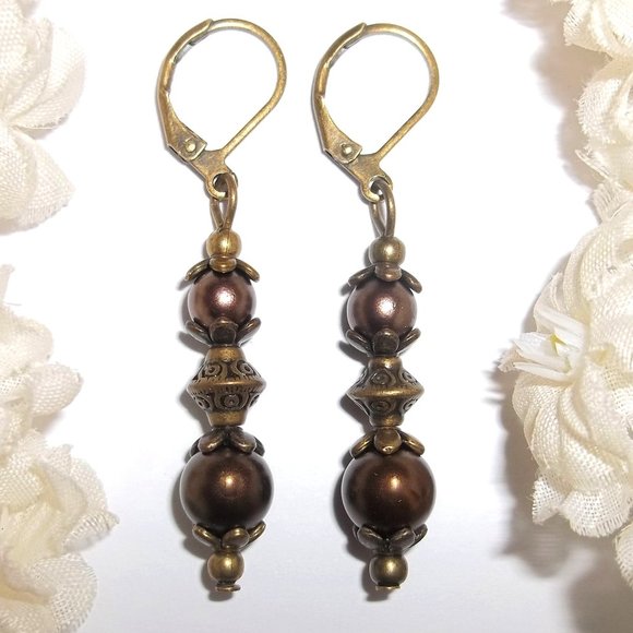 wvluckygirl Jewelry - Brown Earrings, Brown Earring Set, Brown Pearl Earrings, Boho Earrings, NWT 7480